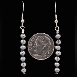4mm Straight Dangle Navajo Silver Pearl Earrings
